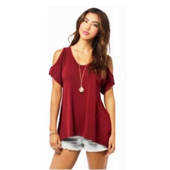 Boutique Tops - Bright Red Cold-Shoulder Sharkbite Top! NEW!